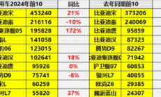 中国插混全球一骑绝尘 2024销量TOP10车型出炉：比亚迪霸榜前9