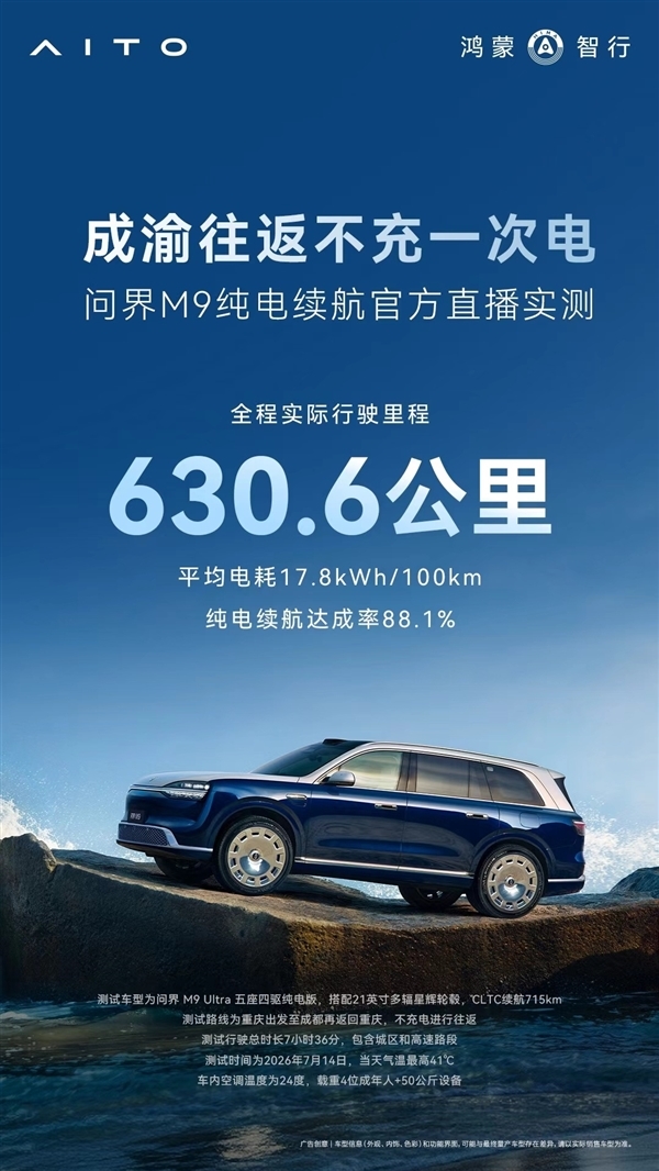 问界M9续航测试造质疑 韩路：不可能直播造假 翻车成本极高