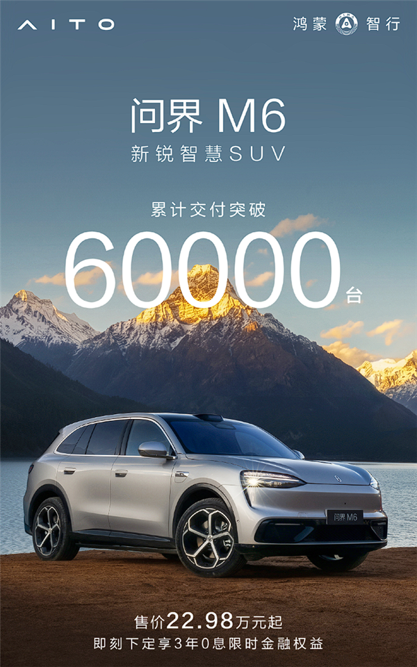 22.98万起 问界M6累计交付已超60000台:女性用户占主力